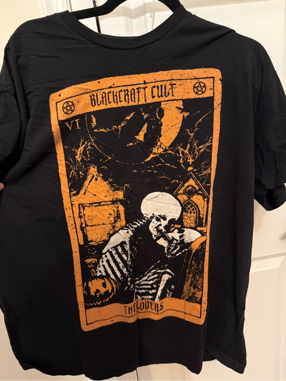 Blackcraft Cult Women's Black Short-Sleeve Graphic Tee in Black and Orange